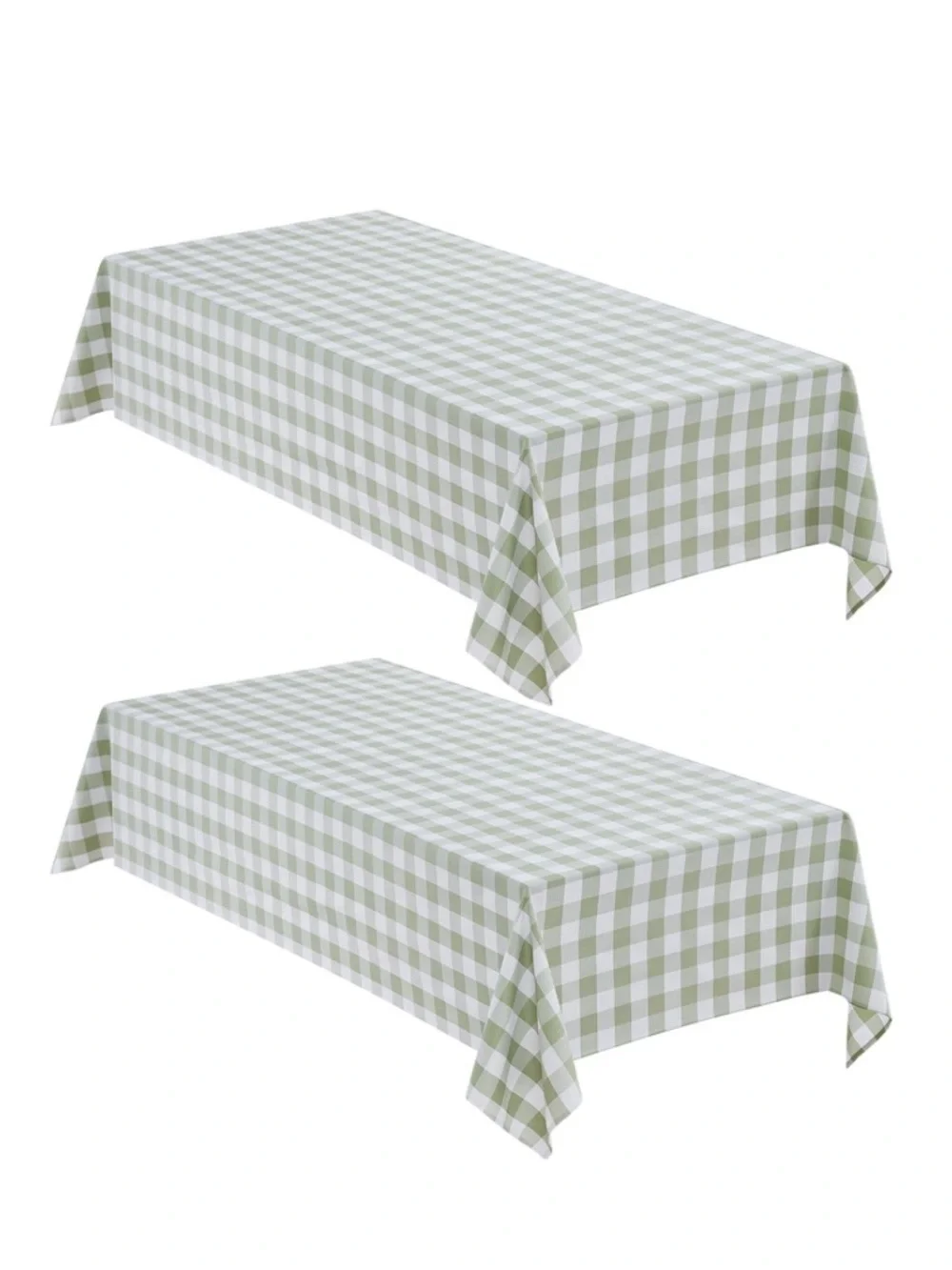 Gingham Tablecloth Heavy-Duty Polyester Rectangular Sage Green & White  (2-Pack)
